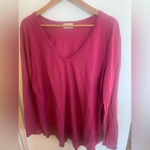 Anthropologie T.la Raspberry Long Sleeve V-Neck Top 100% Cotton